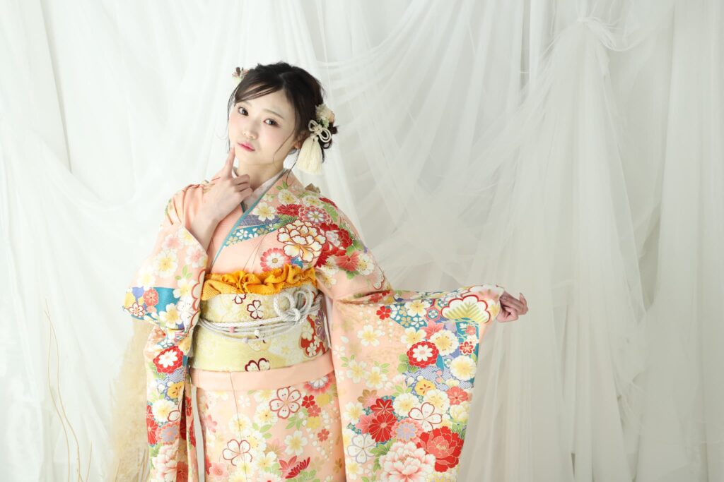 振袖レンタル(成人式)奈良市_フォトスタジオワタナベ(渡辺写真館)奈良押熊店_ピンク着物姿